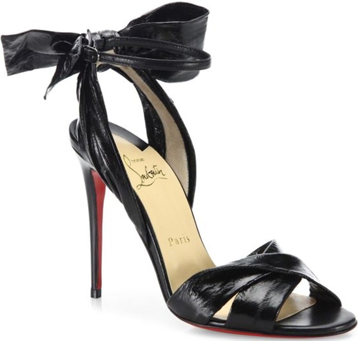 Christian Louboutin Marylineska 100 leather-trimmed coated-eel sandals