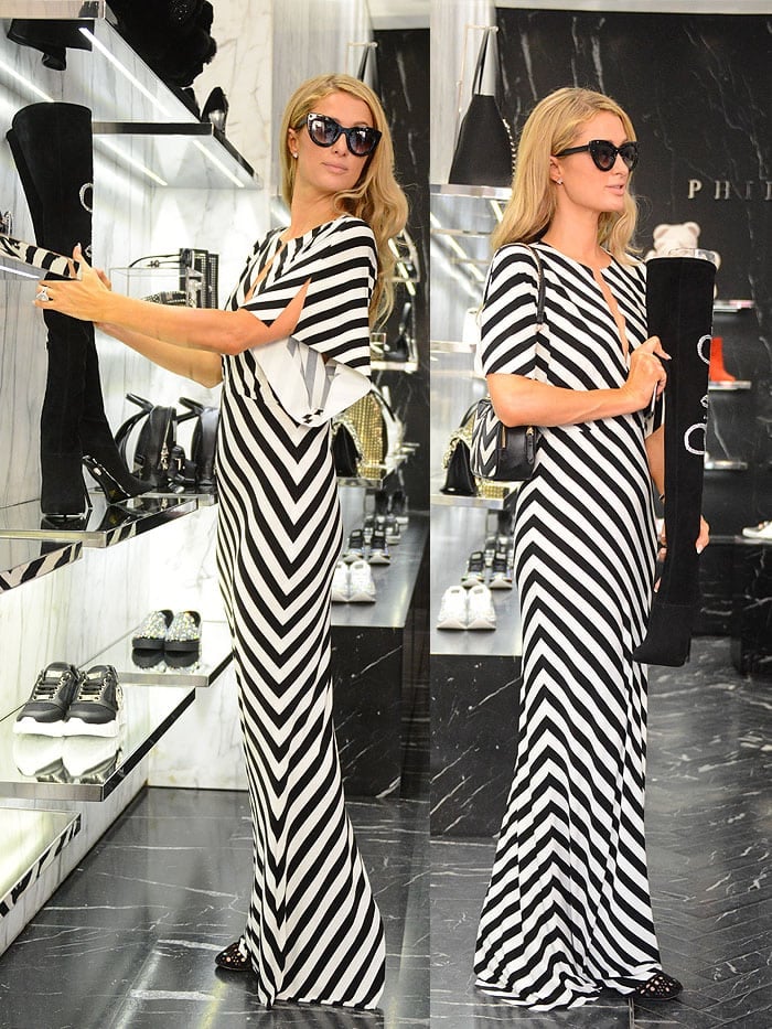 Paris Hilton shopping at the Philipp Plein boutique in Milan, Italy.