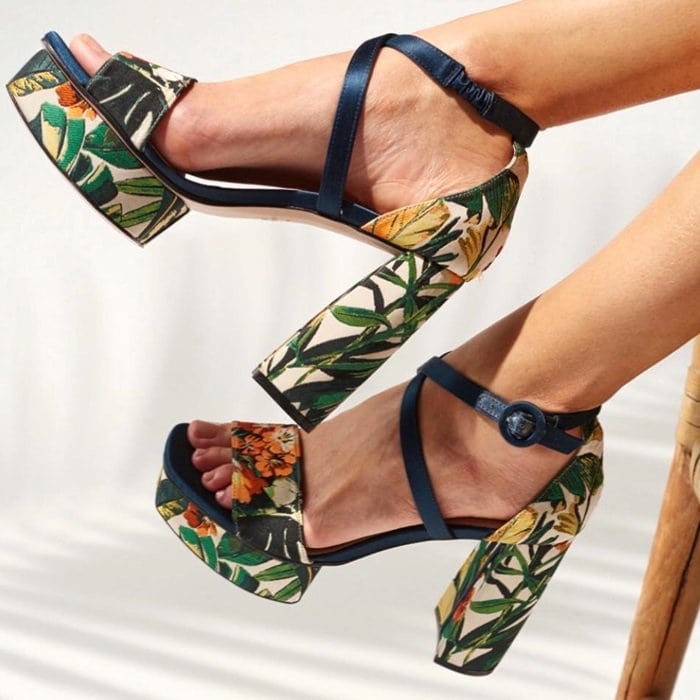 Botanic-Patterned Carla Platform Sandals