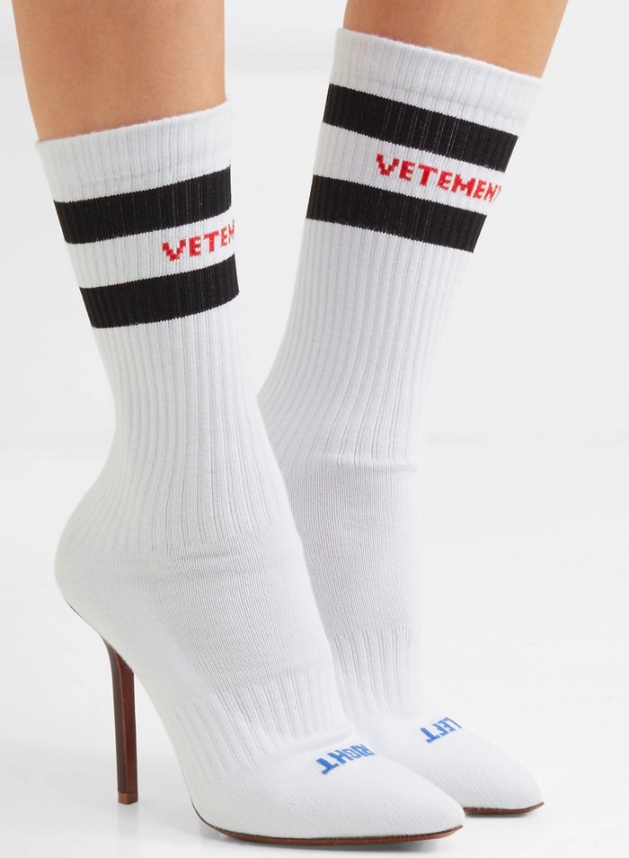 White logo-jacquard stretch-knit sock boots