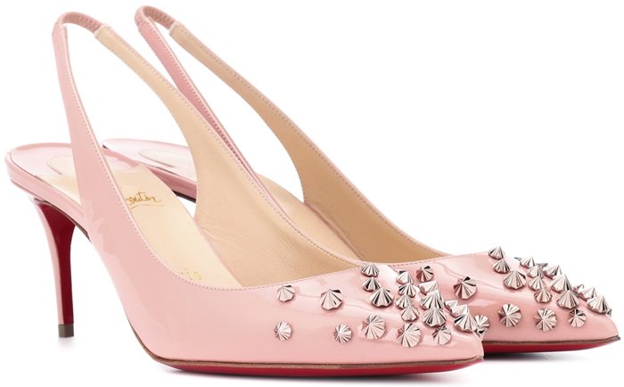 Blush 'Drama Sling' studded patent-leather slingback pumps