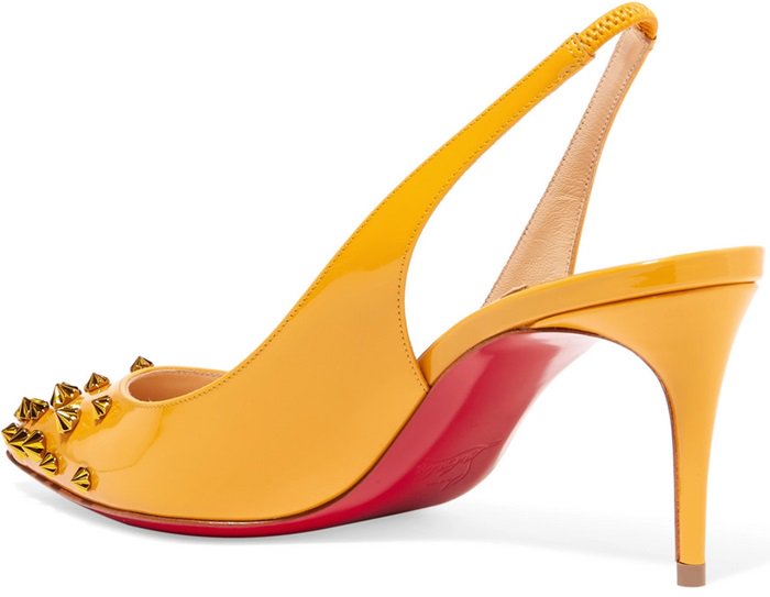 Yellow 'Drama Sling' studded patent-leather slingback pumps