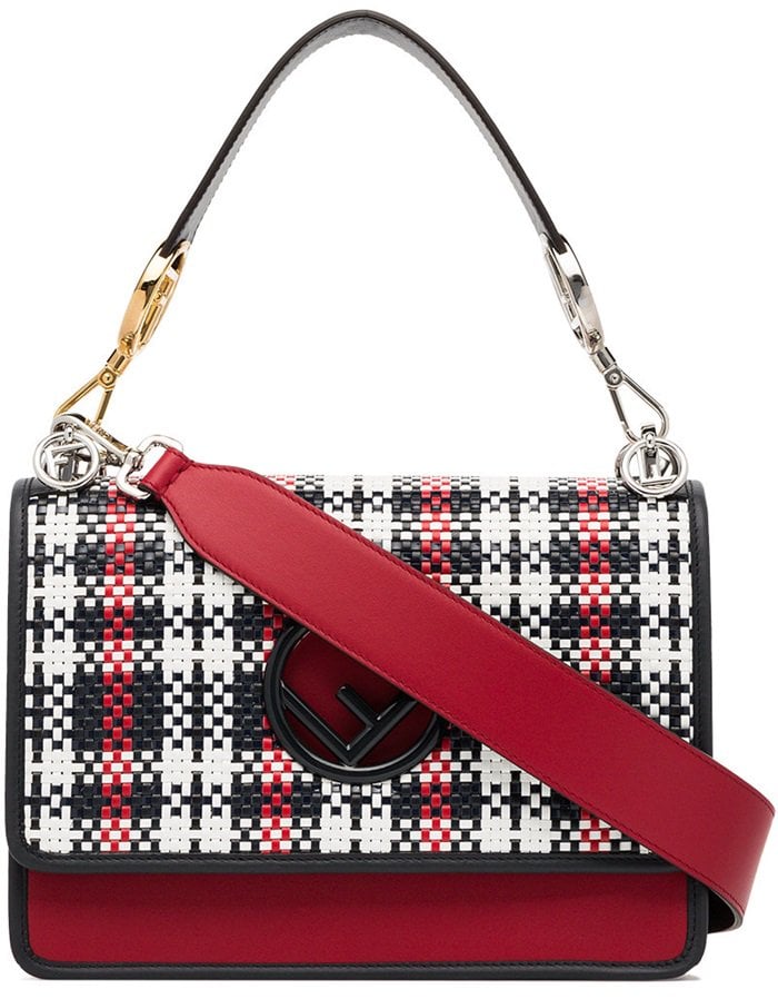 Red, black and white 'kan I F' woven leather shoulder bag