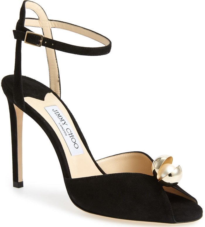 Black Suede Sacora Sandals With Oyster Bead Pearl