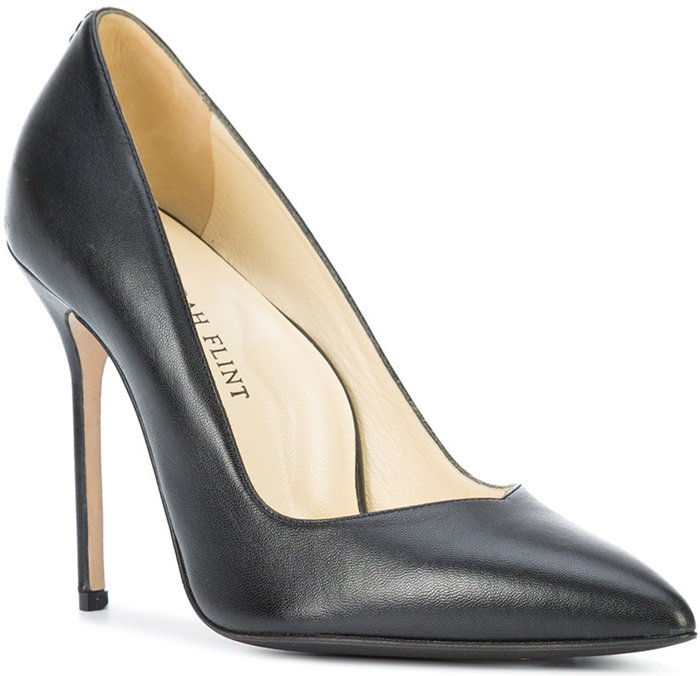 Black calf leather 'Perfect' pointed toe pumps from Sarah Flint featuring a branded insole and a high stiletto heel