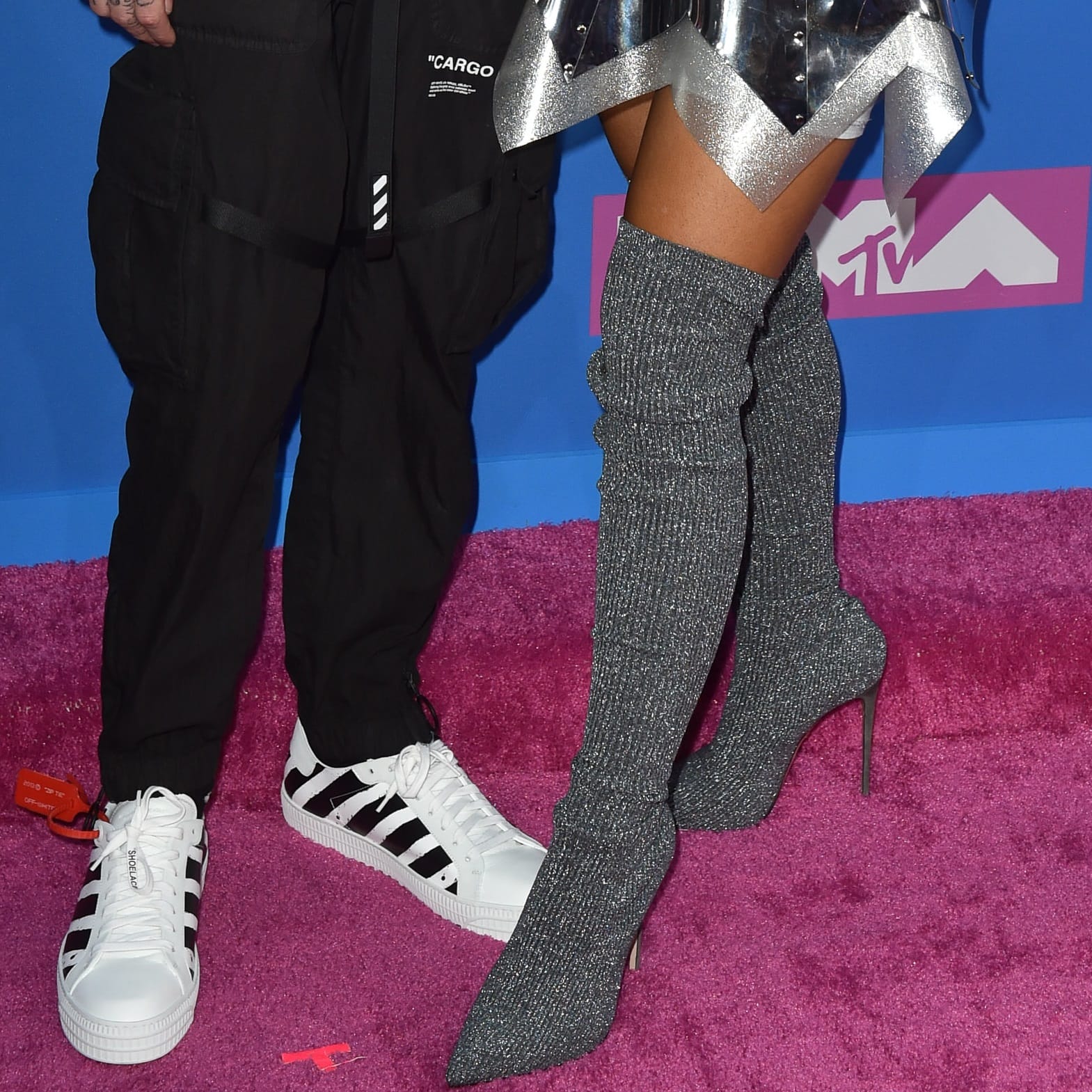 Ariana Grande's Le Silla 'Naomi' over the knee sock boots in stretch knitted lurex