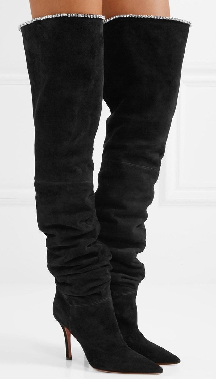 These black suede over-the-knee 'Barbara' boots are lined in buttery leather