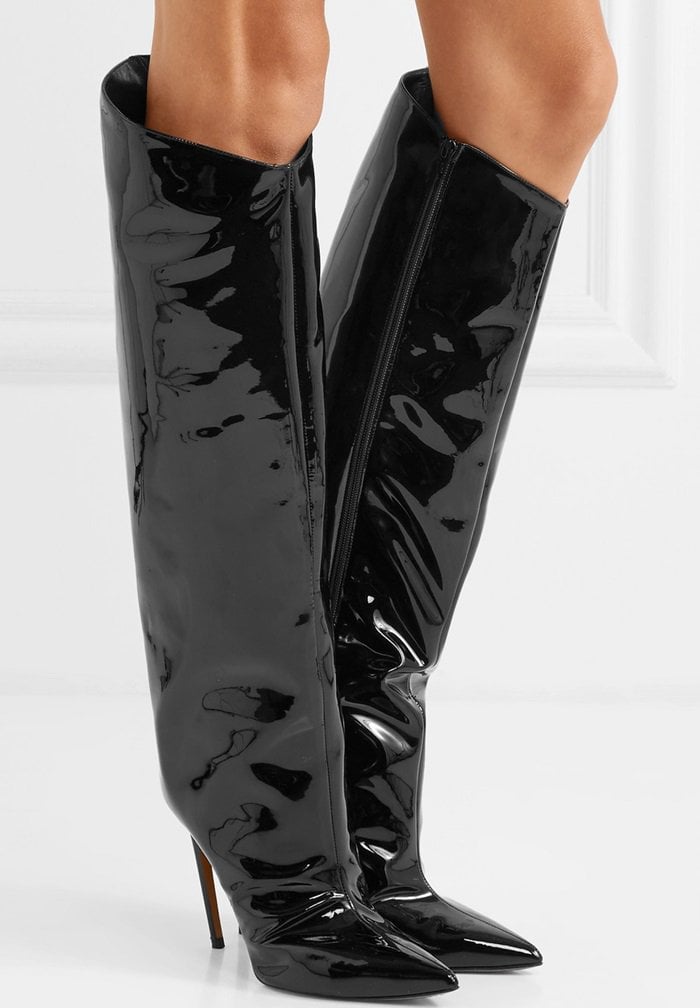 Black Alex patent-leather knee boots