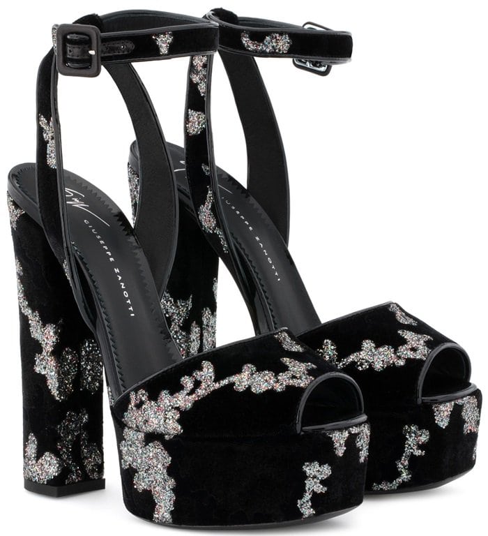 Black Velvet Betty Sandals With Platform