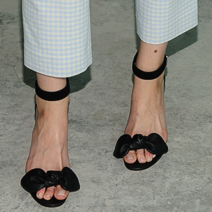 Brooklyn Decker shows off her feet in bow detail stiletto sandals from Alexander McQueen