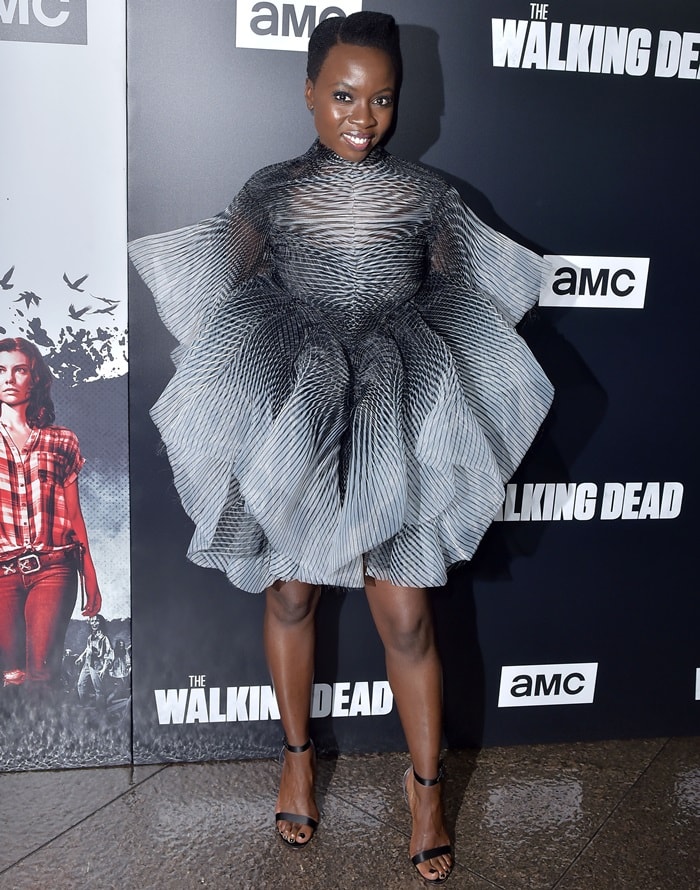 Danai Gurira flaunts her legs while attending a screening of The Walking Dead‘s season nine premiere in Los Angeles on September 27, 2018