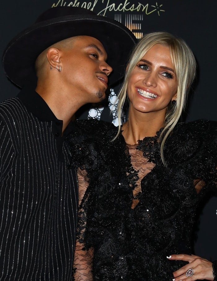 Evan Ross and Ashlee Simpson Ross dazzling on the red carpet during Michael Jackson's Diamond Birthday event, Las Vegas, 2018