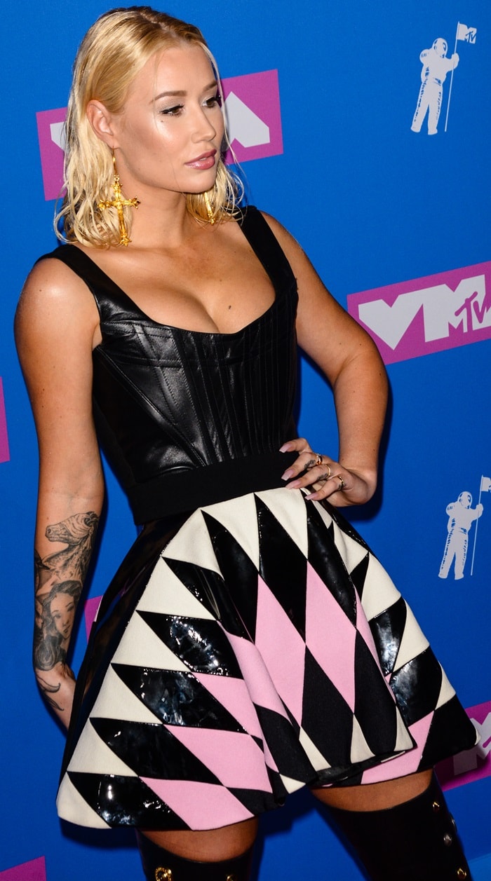 Iggy Azalea wearing a geometric dress from the Fausto Puglisi Fall 2018 RTW Collection