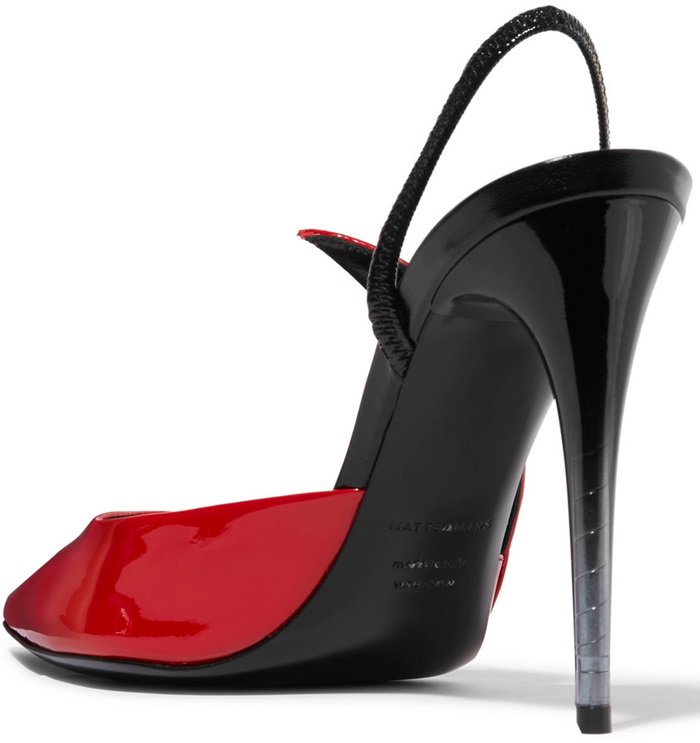 These red and black patent-leather pumps have been made in Florence