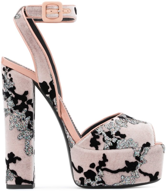 Pink Velvet Betty Sandals With Platform