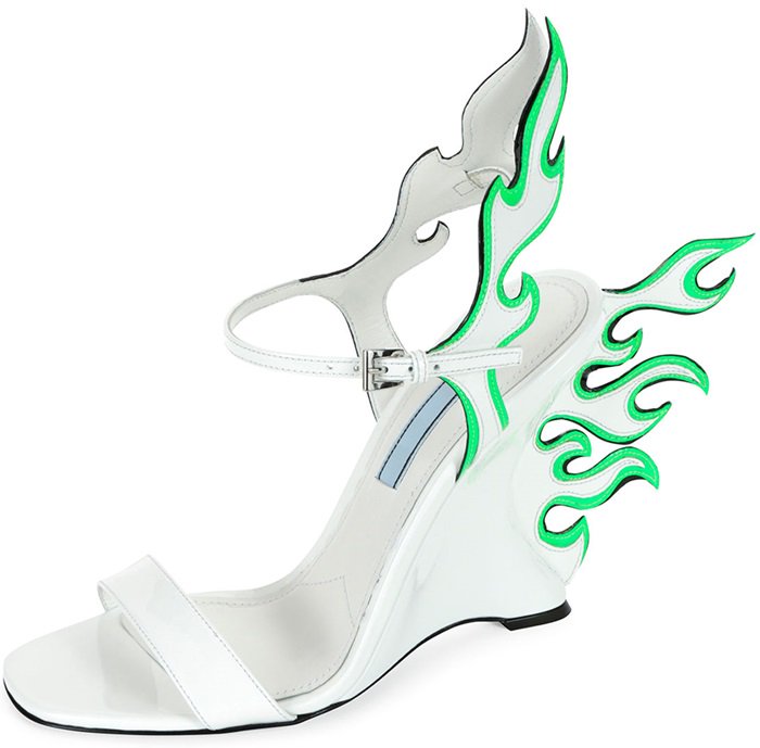 Prada Flame Patent Leather Wedge Sandals