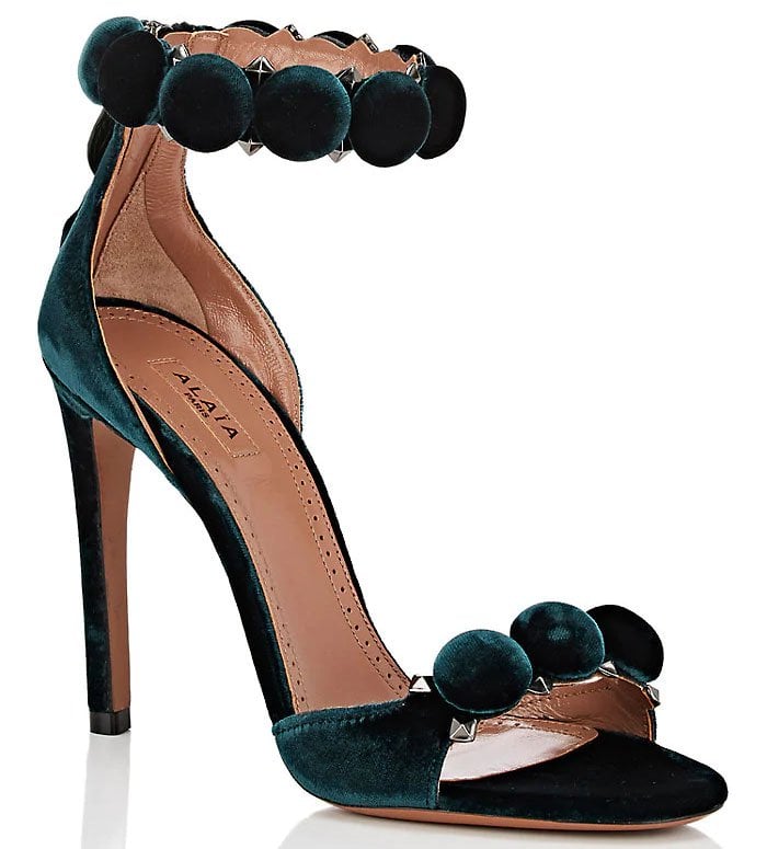 Alaia 'Bombe' Sandals in Green Velvet