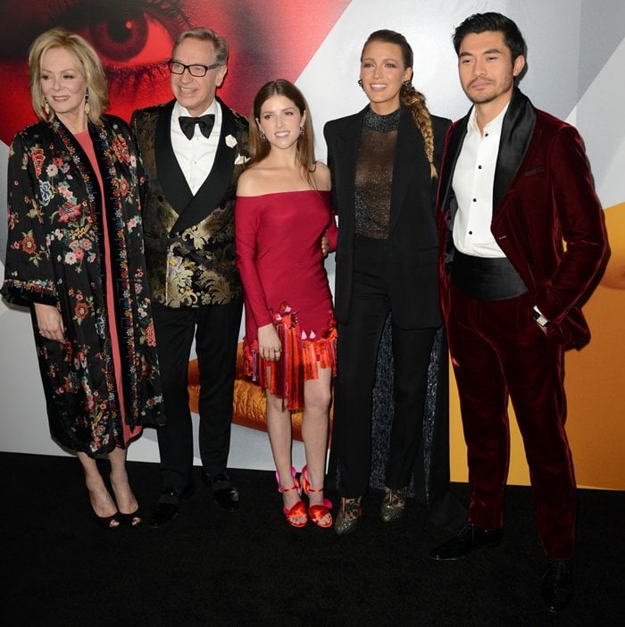 Jean Smart, Paul Feig, Anna Kendrick, Blake Lively, Henry Golding gather for a photo at the premiere of their movie 'A Simple Favor' at the Museum of Modern Art in New York City on September 10, 2018