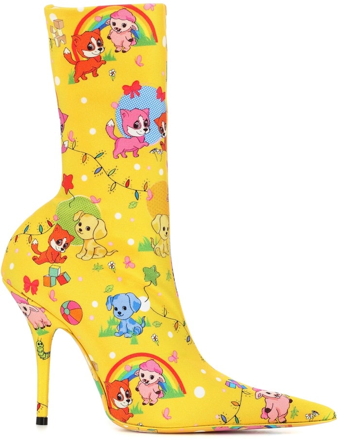 Balenciaga Knife Puppy-print Stretch-Jersey Ankle Boots In Yellow