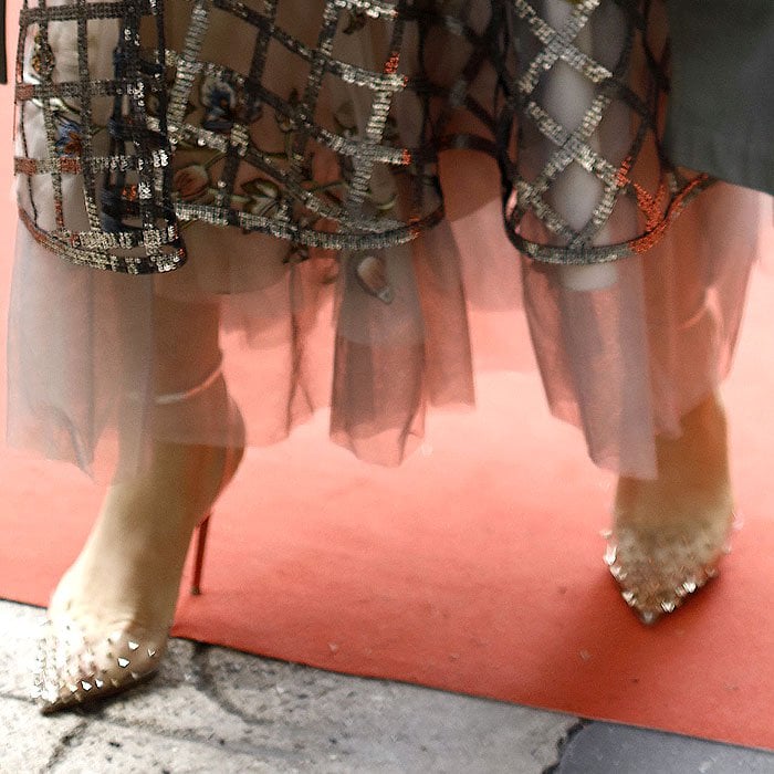 Closeup of Blake Lively's Christian Louboutin 'Spikoo' pumps