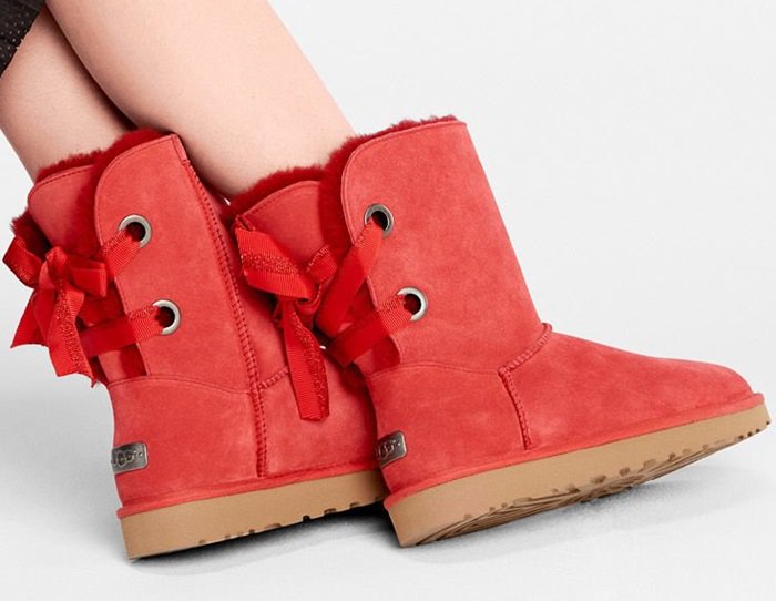 red uggs with ribbon on back