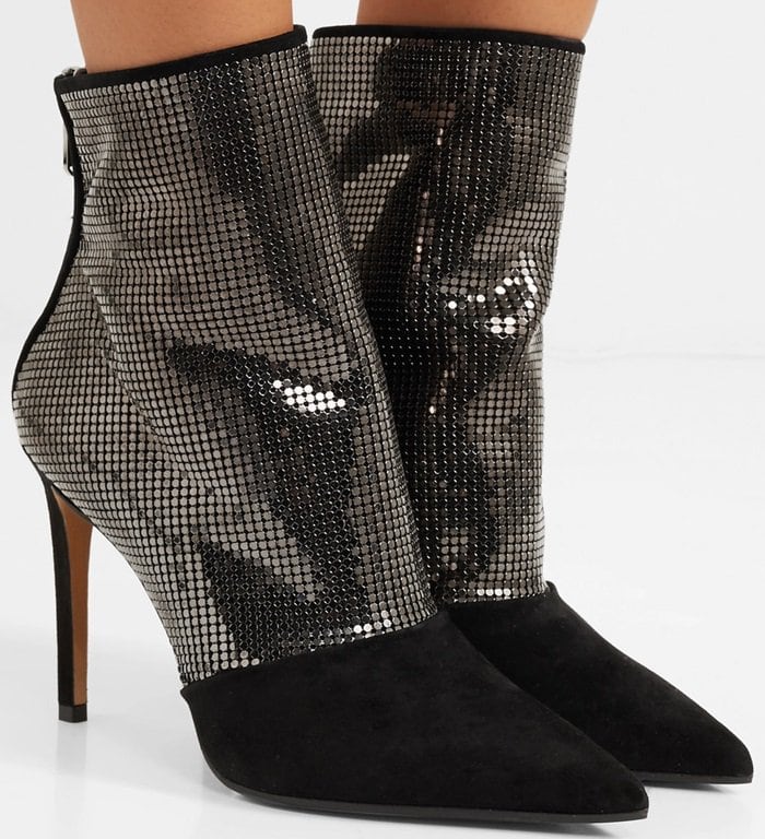 Chainmail-Embellished Suede Ankle Boots