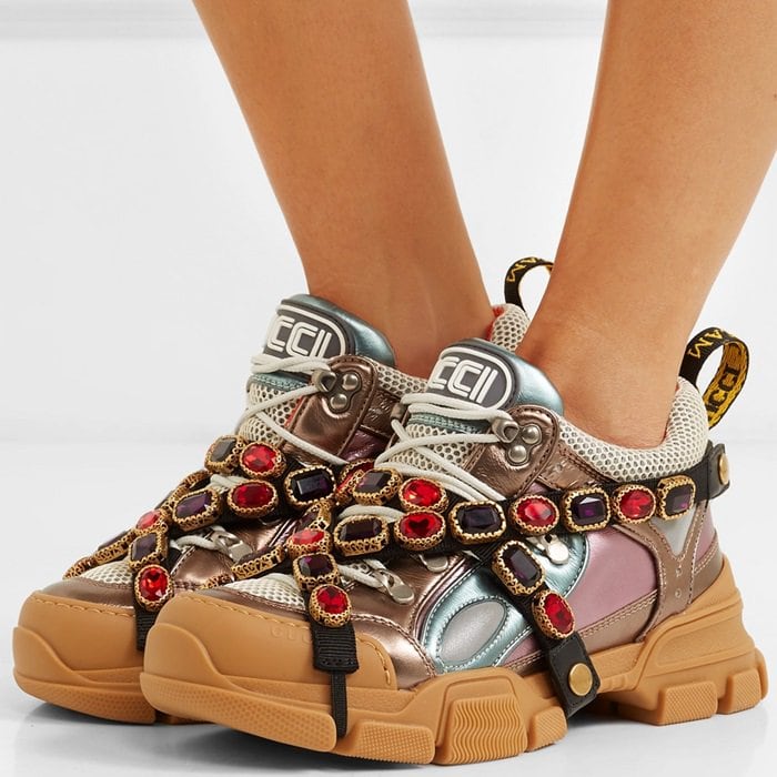 Gucci 'Flashtrek' Crystal-Wrapped Metallic-Leather Sneakers