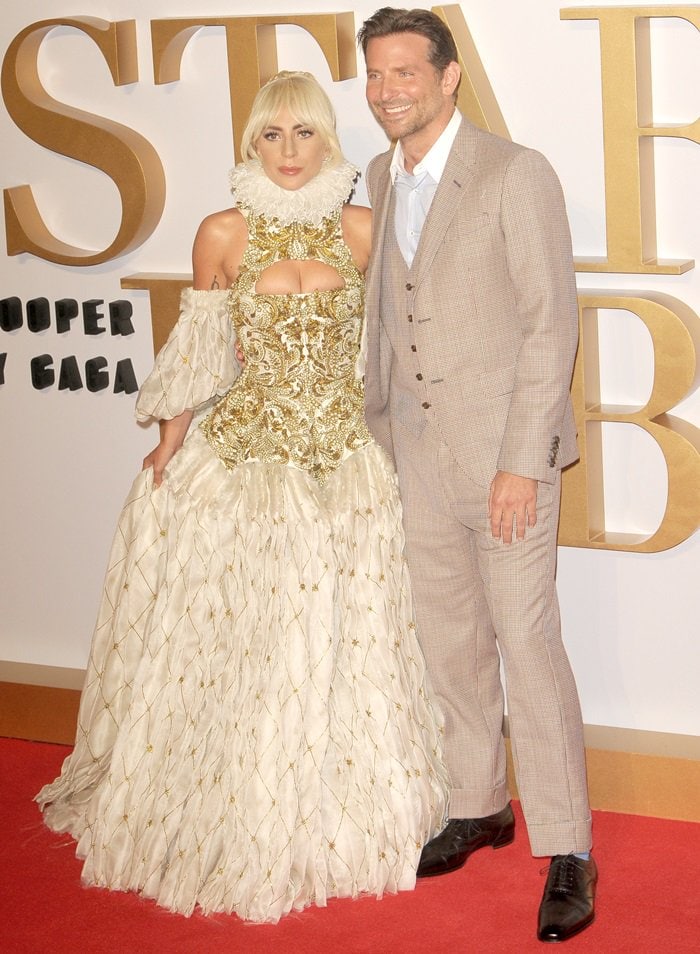 Lady Gaga and Bradley Cooper at the UK premiere of their anticipated film A Star Is Born held at Vue West End in Leicester Square in London, England, on September 27, 2018