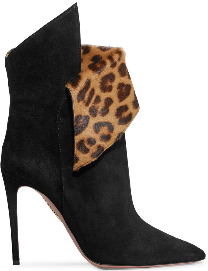 AQUAZZURA Night Fever 105 calf hair-trimmed suede ankle boots