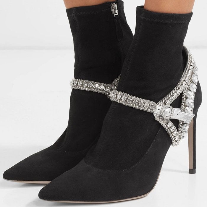 Lorena Crystal-Embellished Stretch-Suede Sock Boots