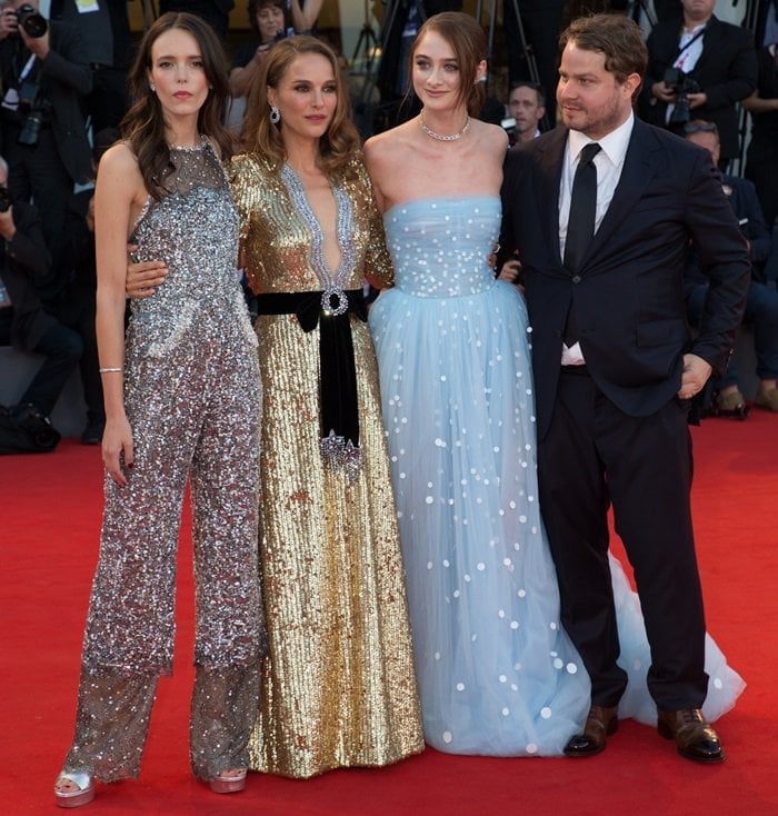 Natalie Portman, director Brady Corbet, Raffey Cassidy, and Stacy Martin at the premiere of their new movie 'Vox Lux' during the 2018 Venice Film Festival at Sala Grande in Venice, Italy, on September 4, 2018