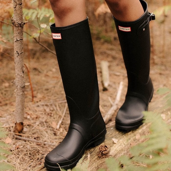 red black and white hunter boots