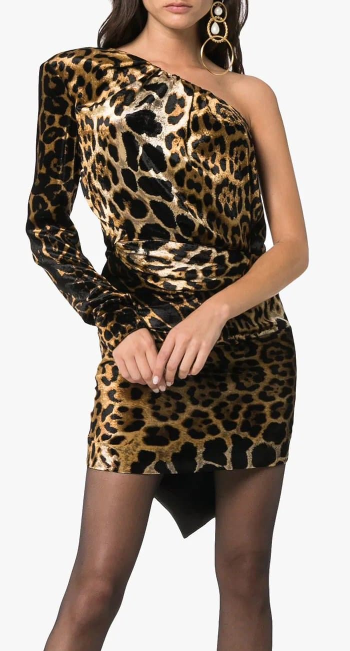 Saint Laurent One Shoulder Leopard Print Dress