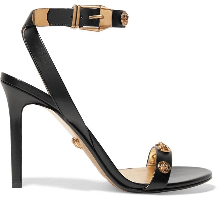 Black Leather Versace Embellished Leather Sandals