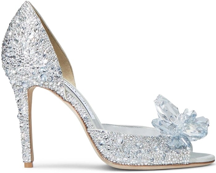 Employing an elegant open toe pump and a dramatic spike heel, each exquisite crystal has been hot fixed before mounting for longevity
