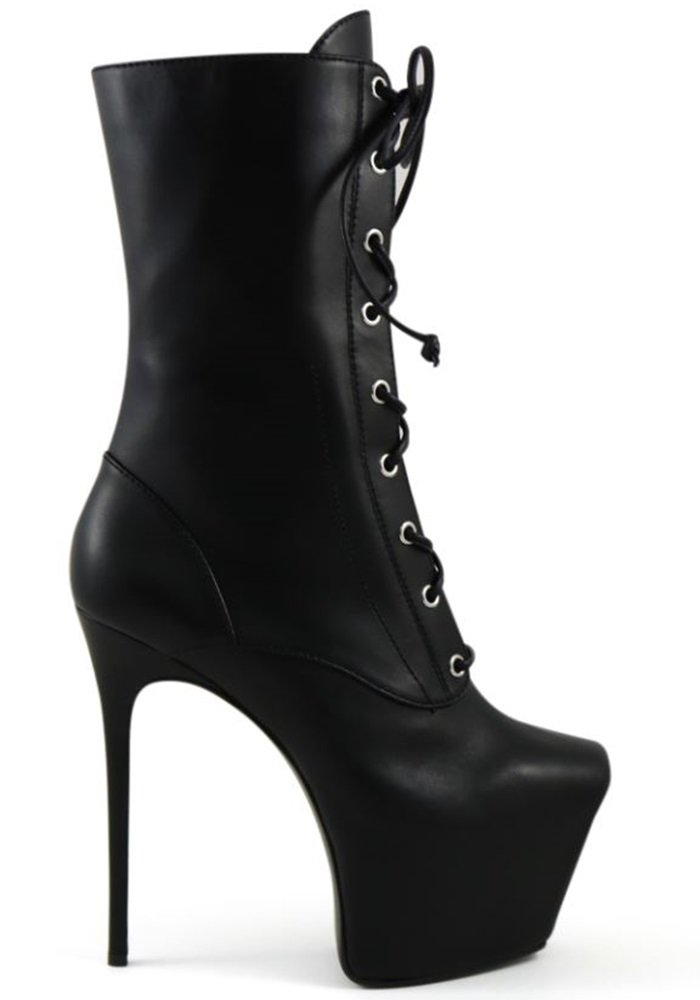 Custom Black Leather Platform Lace-Up Booties by Giuseppe Zanotti