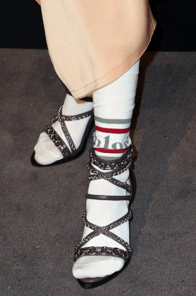Debby Ryan Shocks in White Socks and Victoria Wrap Chain Sandals