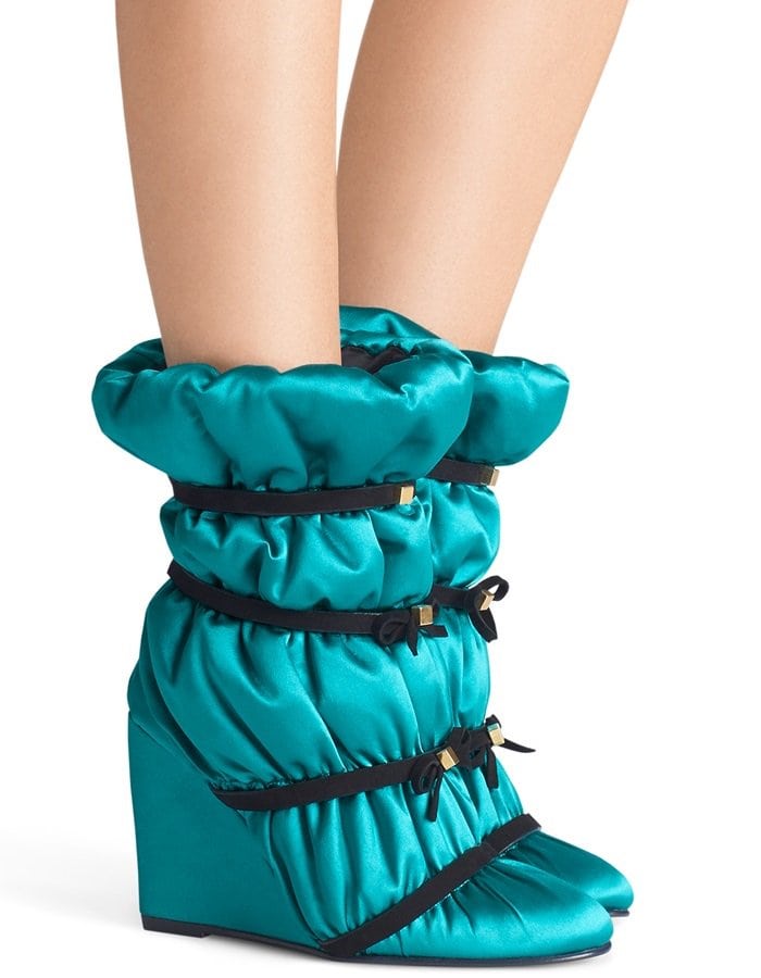 Oceanic Blue Duvet Studded Leather Wedge Boots