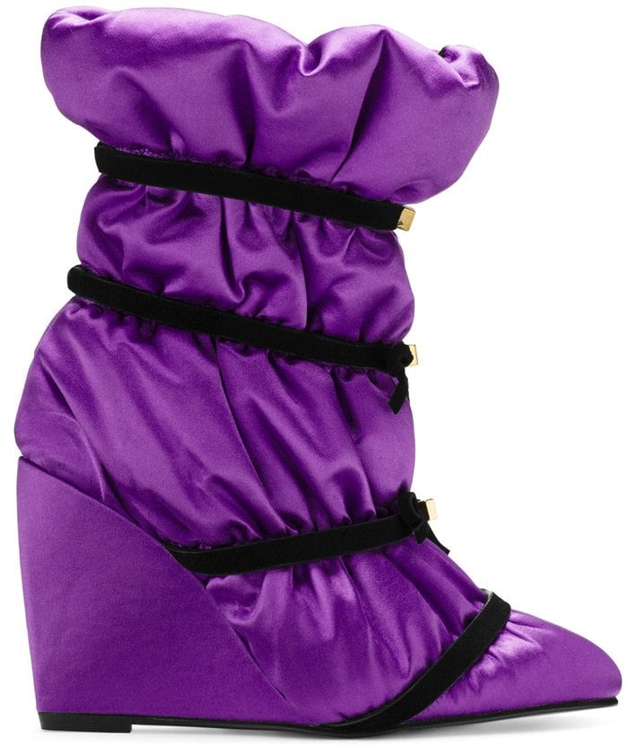 Purple Duvet Studded Leather Wedge Boots