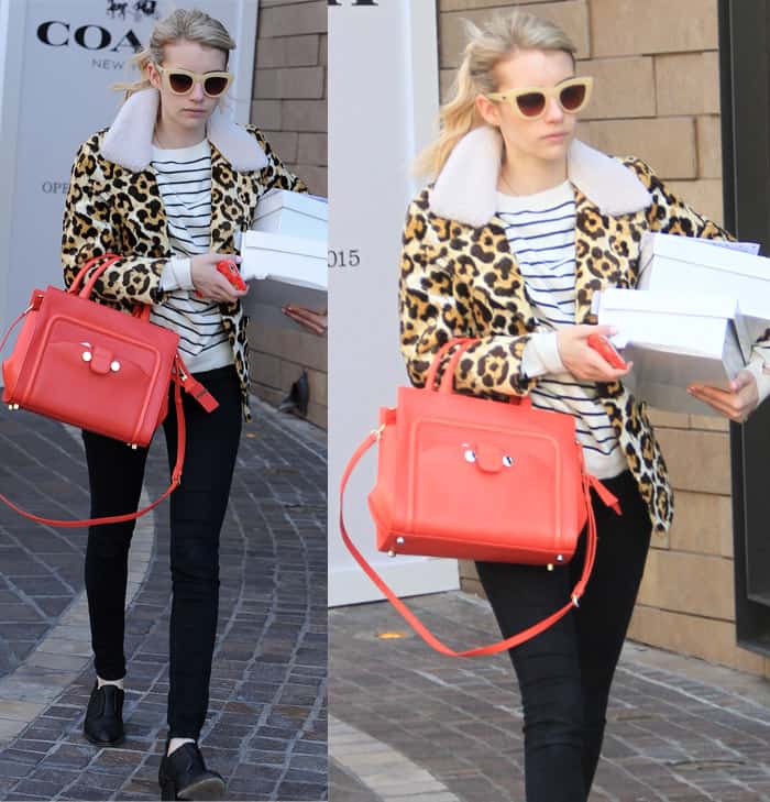Emma Roberts, spotted shopping at The Grove in Los Angeles, flaunts Current/Elliott high-waisted skinny jeans
