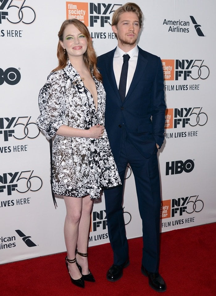 Emma Stone and Joe Alwyn attend the premiere of The Favourite as part of the New York Film Festival at Alice Tully Hall, Lincoln Center in New York City, on September 28, 2018