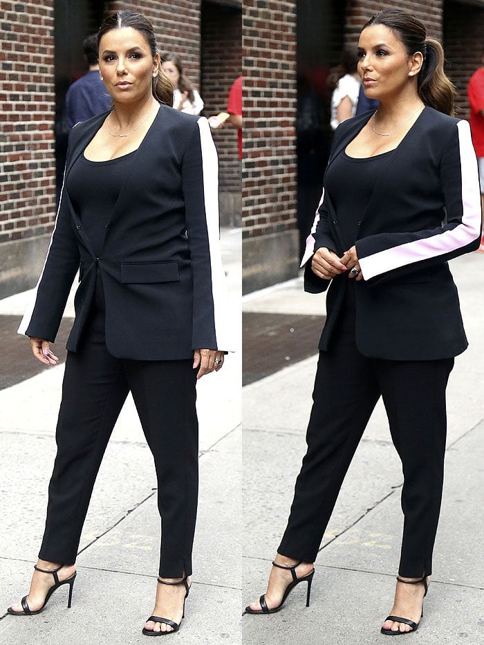 Eva Longoria arriving at the "The Late Show with Stephen Colbert" studios in New York City on October 2, 2018