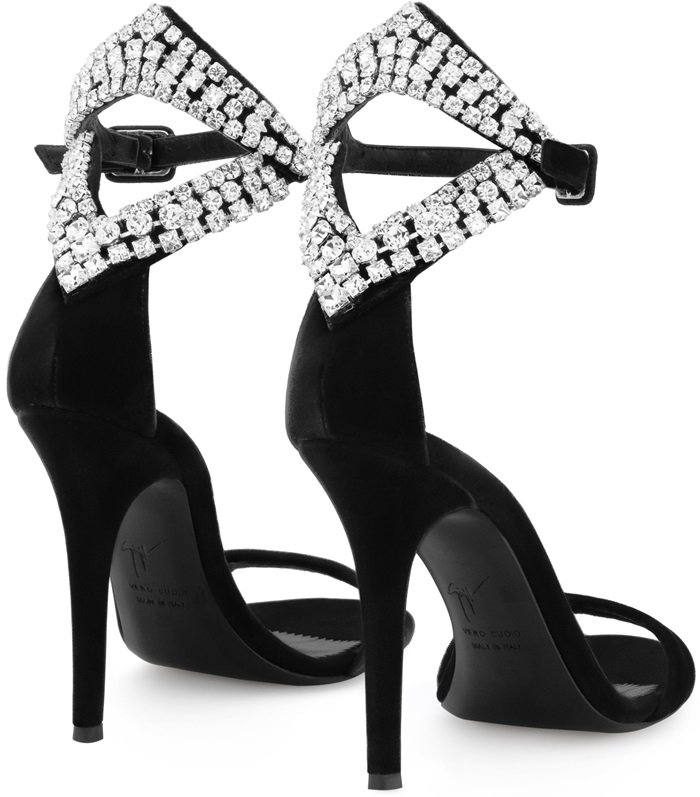 Black Velvet Sandals With Crystals