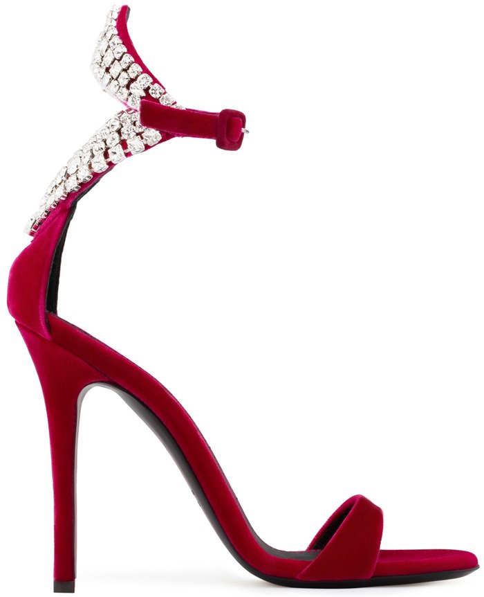 Red Velvet Sandals With Crystals