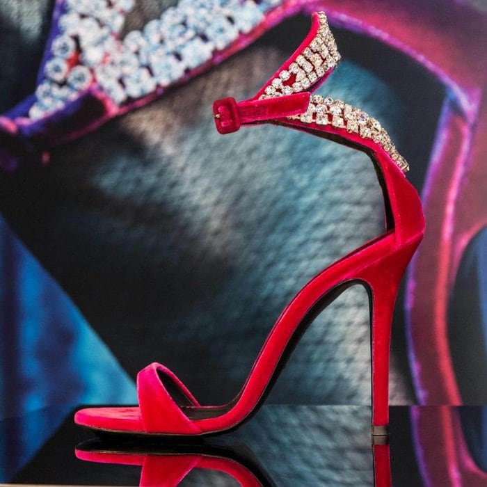 Red Velvet Sandals With Crystals