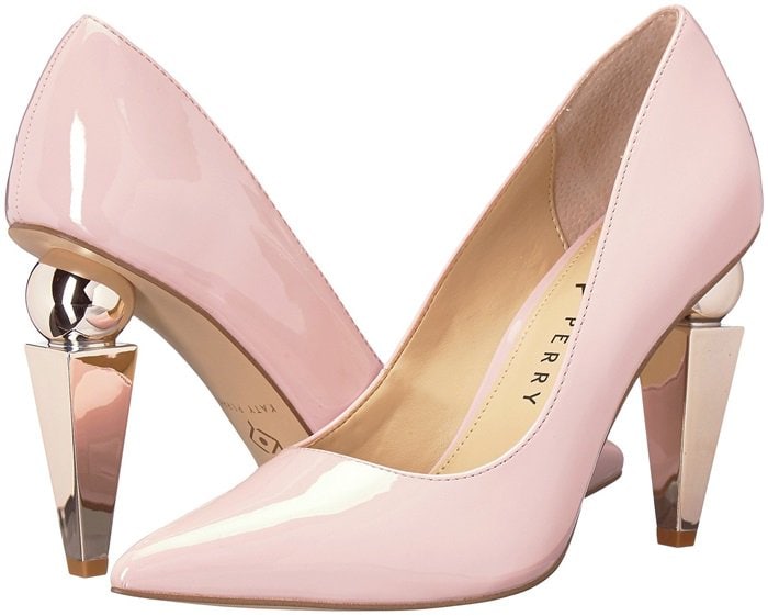 A sculptural statement heel grounds this sleek pump with stunning modern style