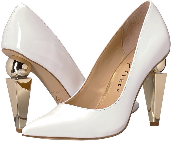 A sculptural statement heel grounds the Katy Perry Memphis sleek pump with stunning modern style