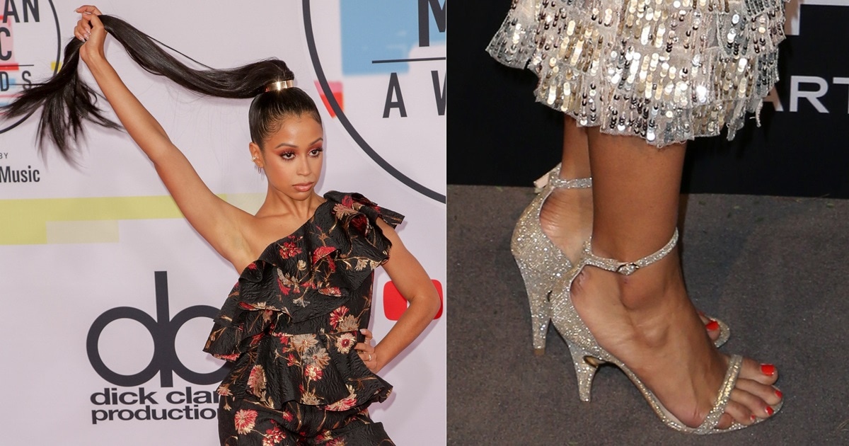 Liza Koshy Flaunts Sexy Feet & Legs in Tiered Midi Fringe Dress