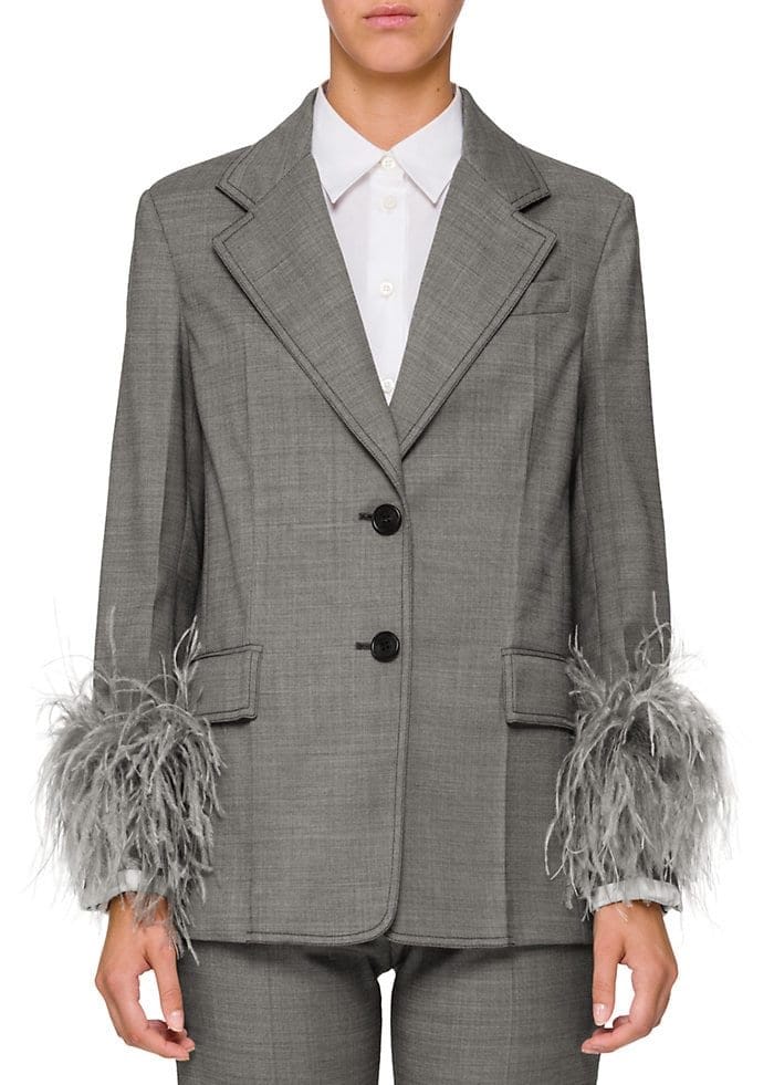 This two-button blazer is cut from grey mélange wool-blend suiting twill