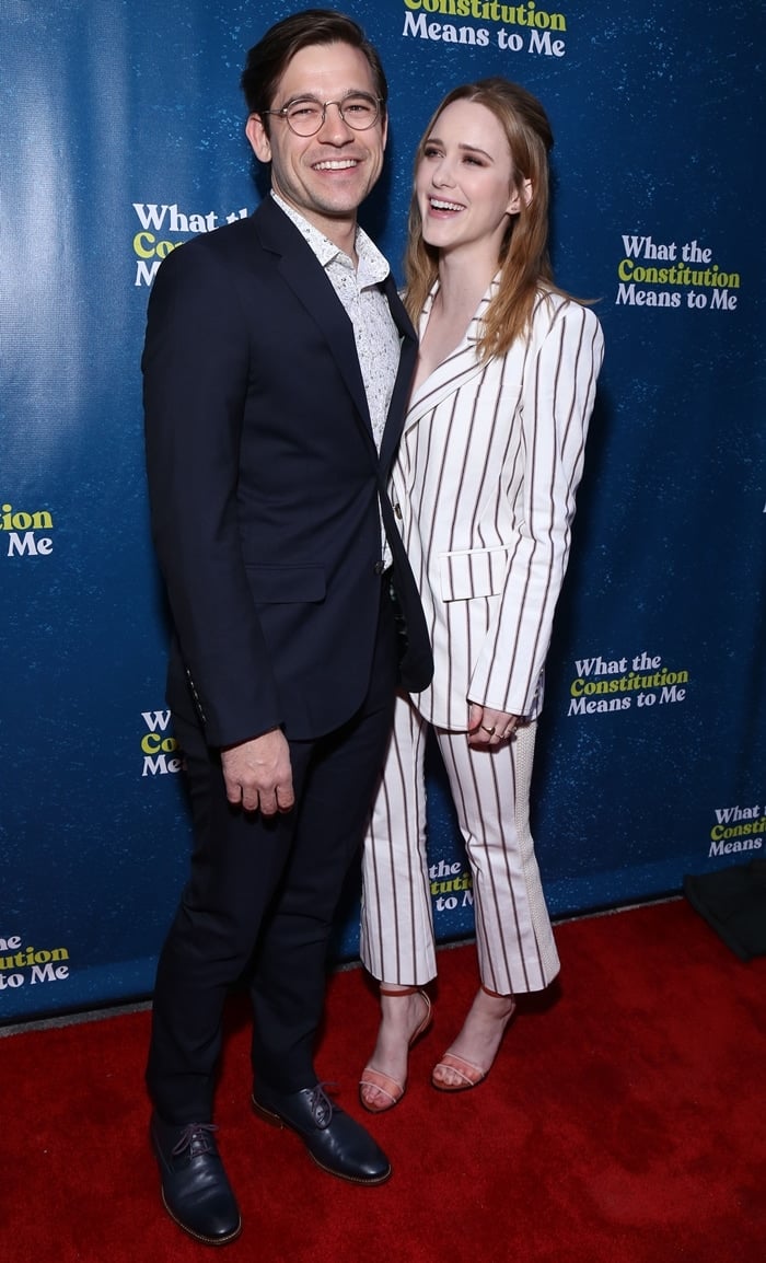 Rachel Brosnahan and her husband Jason Ralph at the opening night of What the Constitution Means to Me